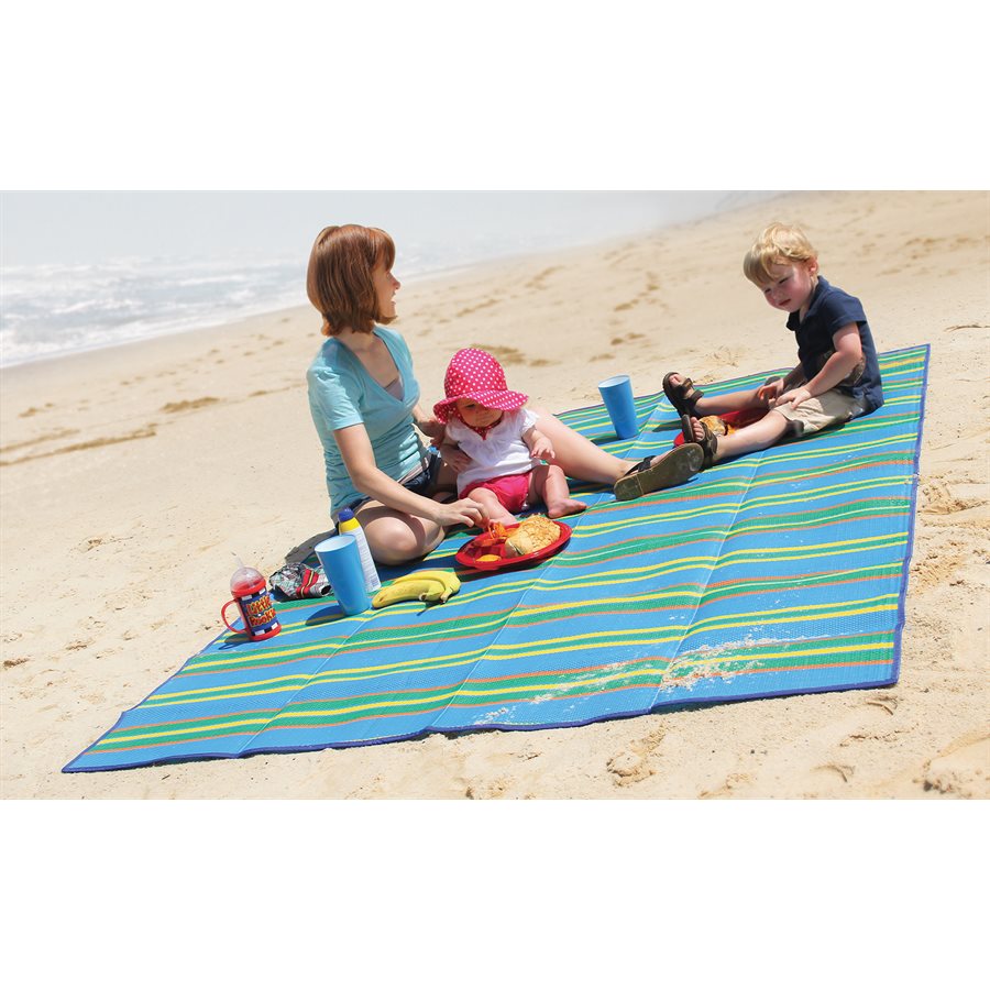 Camco Patio Mat, 6-1/2 ft Length x 5 ft Width, Blue/Green Stripe - 42805