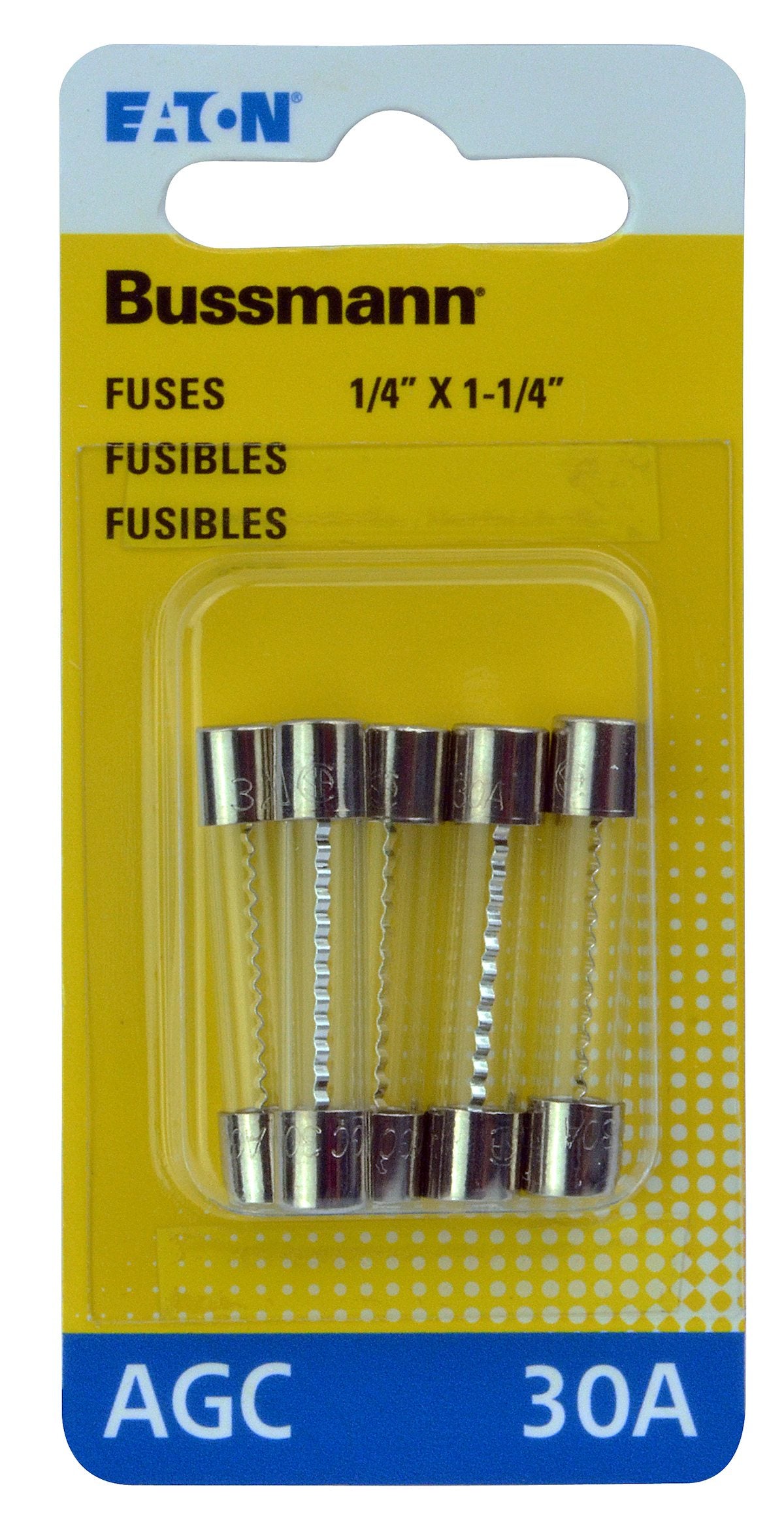 Bussmann Fuse, 30 amp, 1/4 in x 1-1/4 in, Pack Of 5 - BP/AGC-30-RP