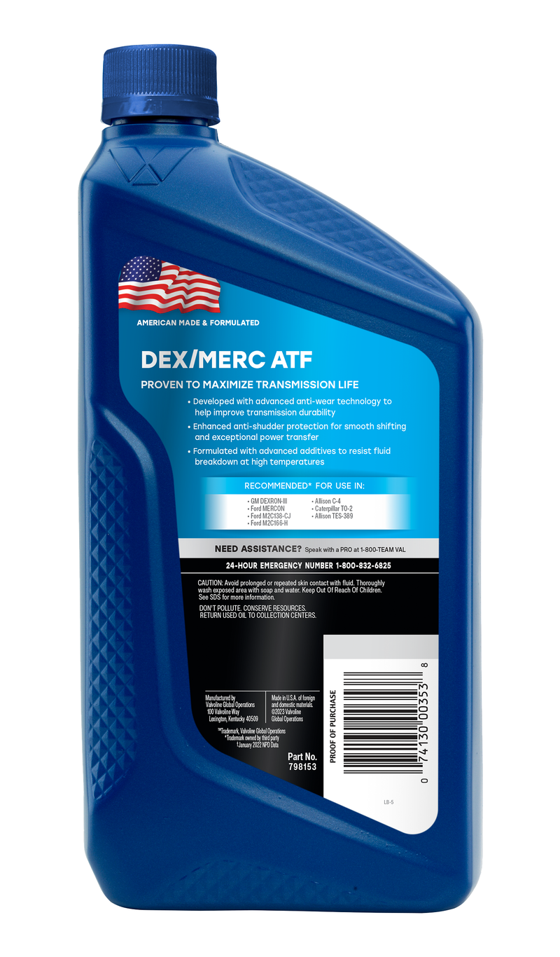 Valvoline Auto Trans Fluid, 1 qt Bottle, Case Of 6 - 798153