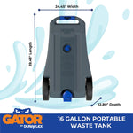 Duraflex Portable Waste Holding Tank, 16 gal, 39.43 in Length x 24.27 in Width x 12.8 in Height, 2 Wheel Design - 21901G