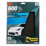 3M Sandpaper, P600 Grit, 9 in x 11 in, Aluminum Oxide, Pack of 5 - 32036