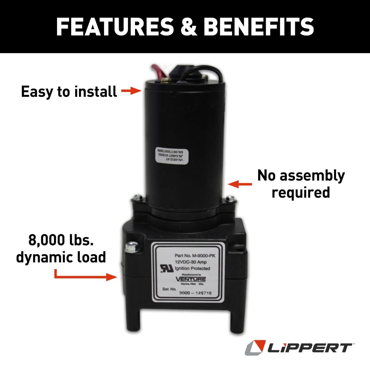 Lippert Trailer Landing Gear Motor, 5000 lb Lift Capacity - 142178