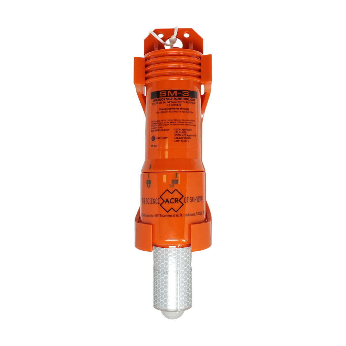 ACR Electronics Man Overboard Locator, SM-3, Life Buoy LED Flash Light, 2.2 in Diameter x 9.9 in Length - 3947