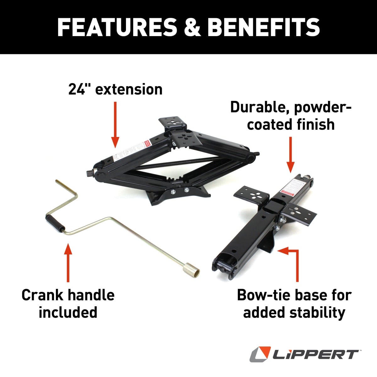 Lippert Leveling Jack, 5000 lb Capacity Per Jack, 24 in Lift Height, Steel, Set Of 2 - 285326