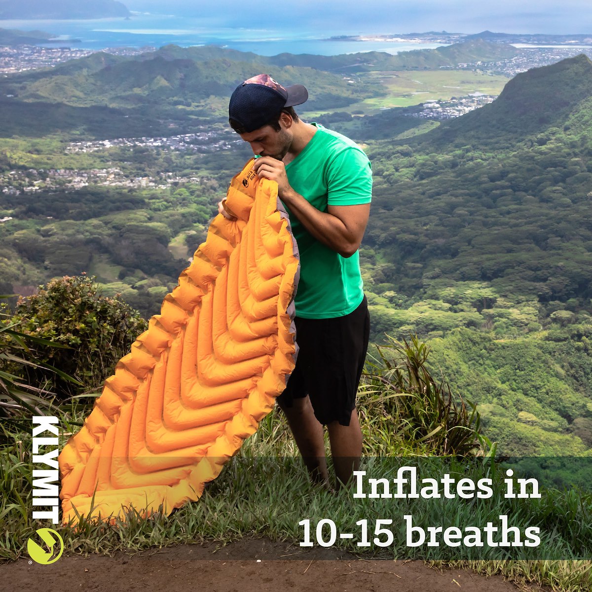 Klymit Sleeping Pad, 72 in Length x 23 in Width x 2-1/2 in Height Inflated Regular, 30D Polyester Fabric, 20 oz Weight - 06I2OR03C