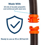 Camco Sewer Hose, 20 ft Extended Length, 3 in Diameter, 23 Mil Polyolefin Reinforced With Steel Wire - 39741