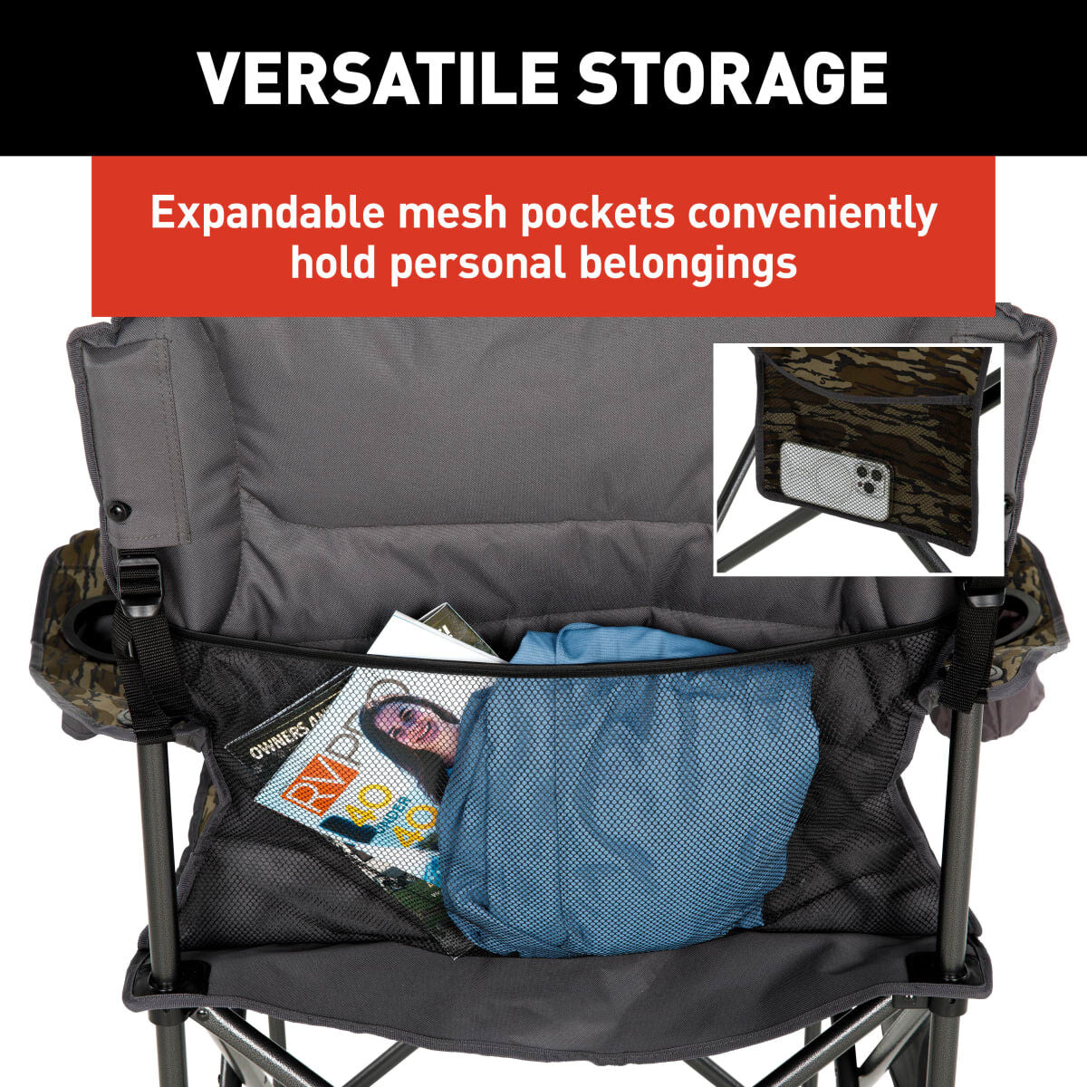 Lippert Camping Chair, 38-1/2 in Length x 42 in Height x 26 in Depth, 500 lb Weight Capacity - 2023053729