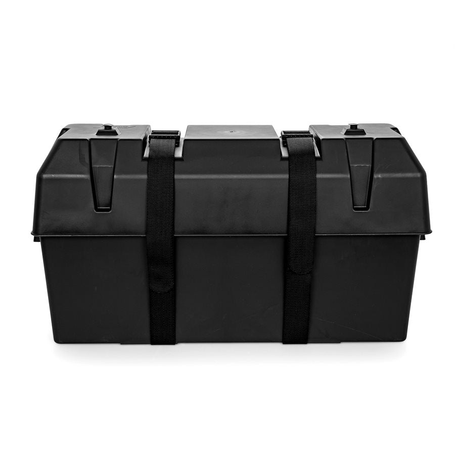 Camco Battery Box, Fits Two 6V Group GC2 Batteries Or Two 12V Group 24/24M Batteries, With 2 Tie Down Straps And 4 Strap Clamps With Screws - 55374