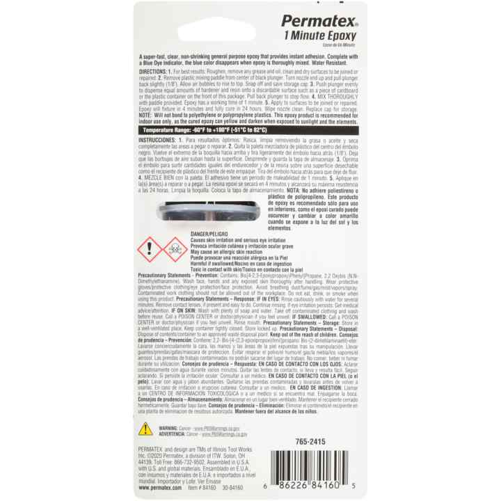 Permatex Epoxy, 1 Minute General Purpose, 0.84 oz Dual Syringe - 84160