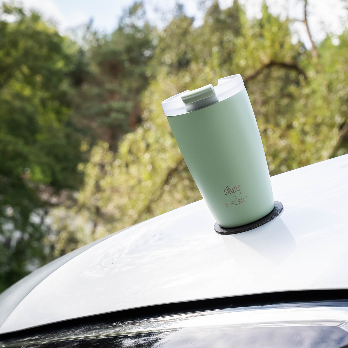Silwy Magnetic Travel Mug, 12 oz Capacity, Stainless Steel, 3.3 in Diameter x 5.6 in Height - SYFL-TC-SA