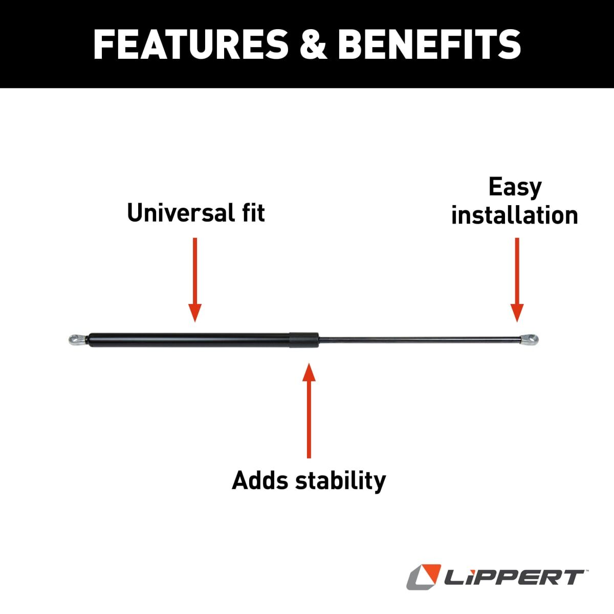Lippert Awning Shock, 24.38 in Extended Length, 14.70 in Retracted Length, 124 lb Capacity - 260282
