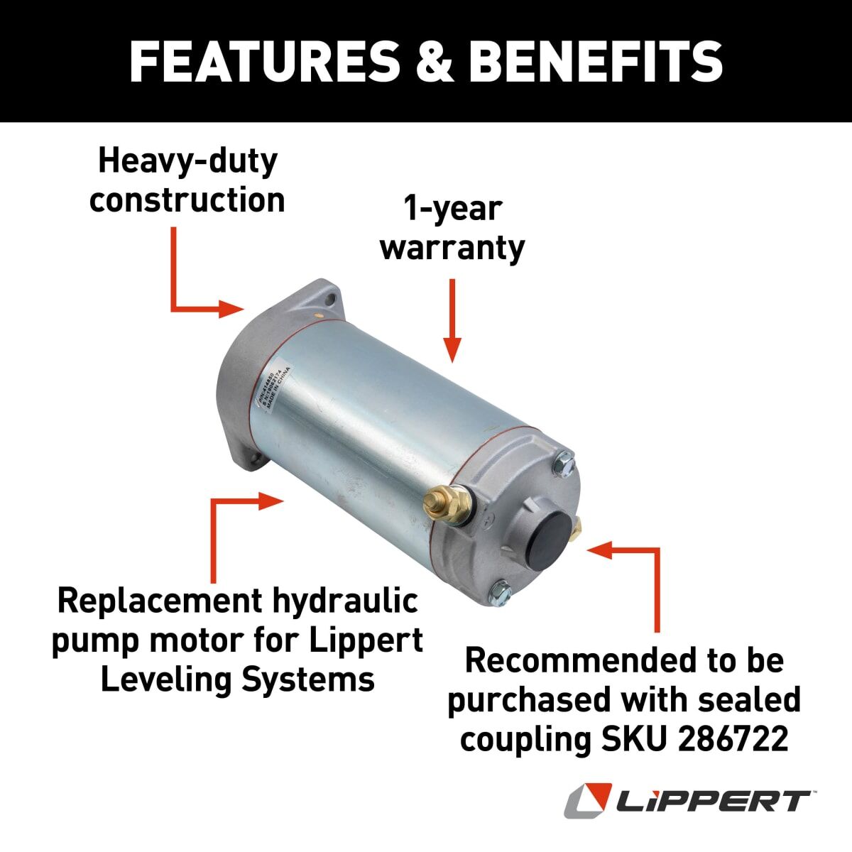 Lippert Leveling System Hydraulic Pump Motor, Use With Lippert Oldham Coupling #286722 - 179327