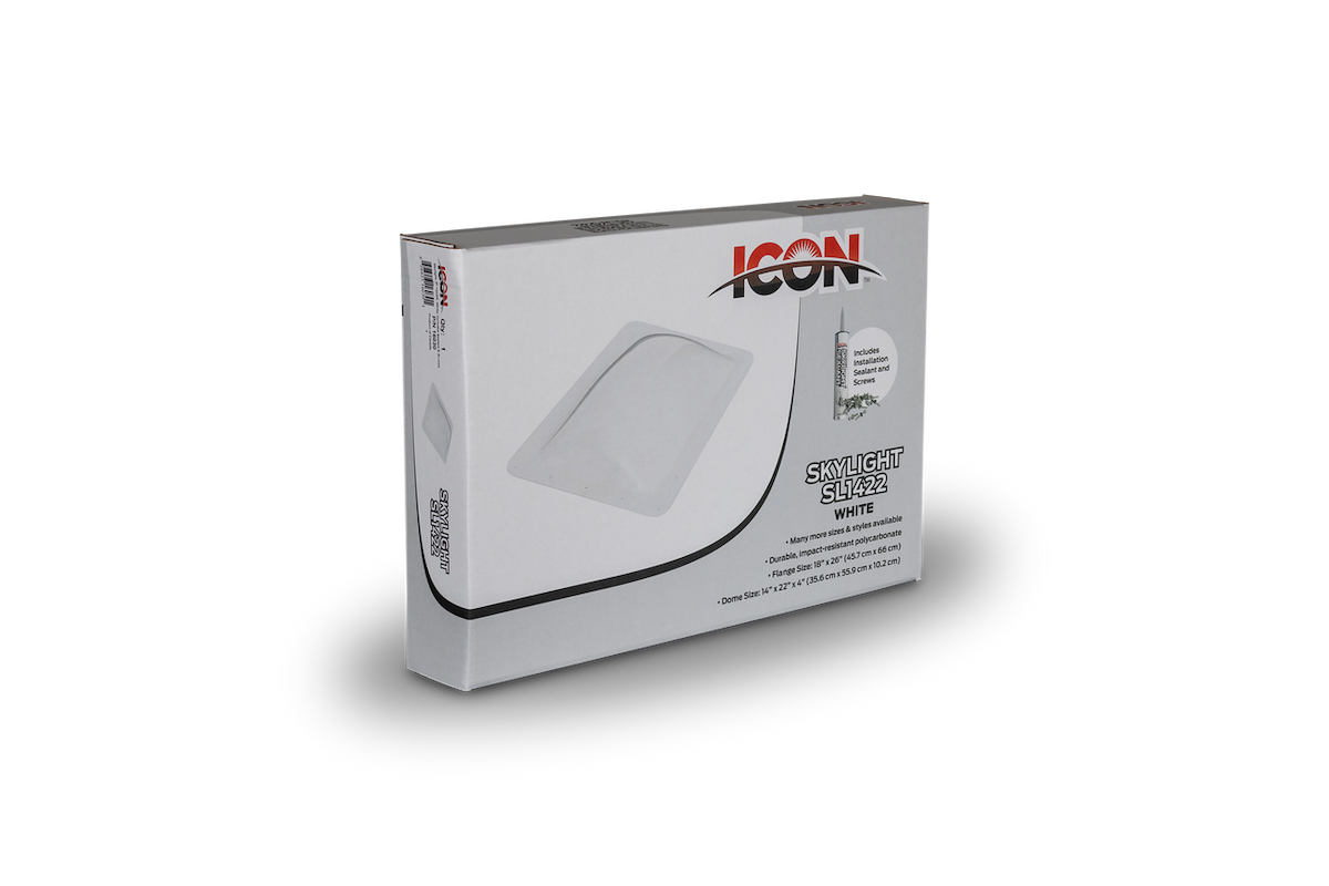 Icon Skylight, 4 in High Bubble Type Dome, 22 in Length x 14 in Width Opening, 26 in Length x 18 in Width Flange - 16030
