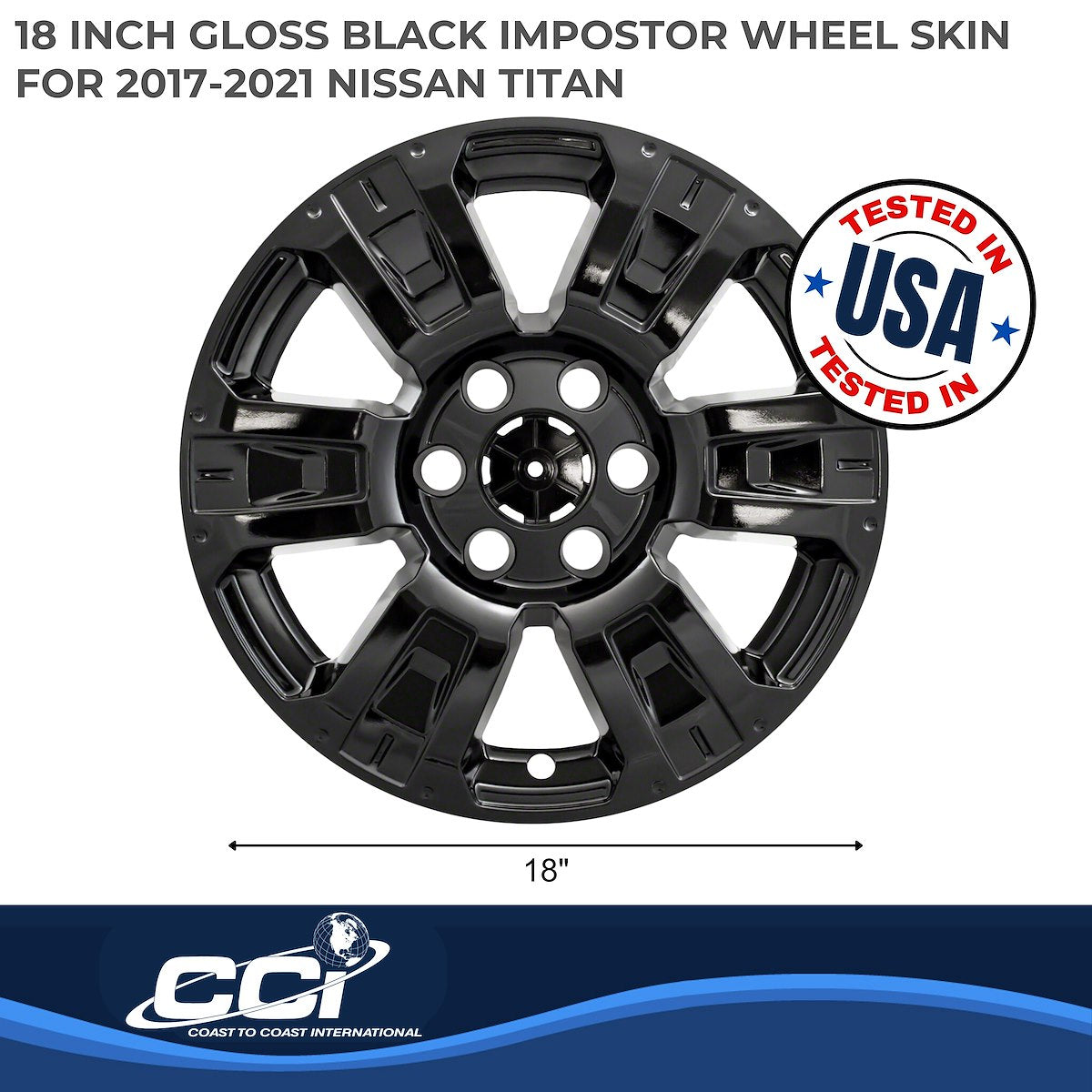 Coast2Coast Wheel Skin, 18 in, 6 Spokes, Gloss Black, Set Of 4 - IWCIMP403BLK