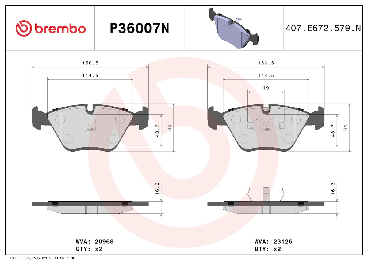 Brembo Brake Pads P36007N product image 2