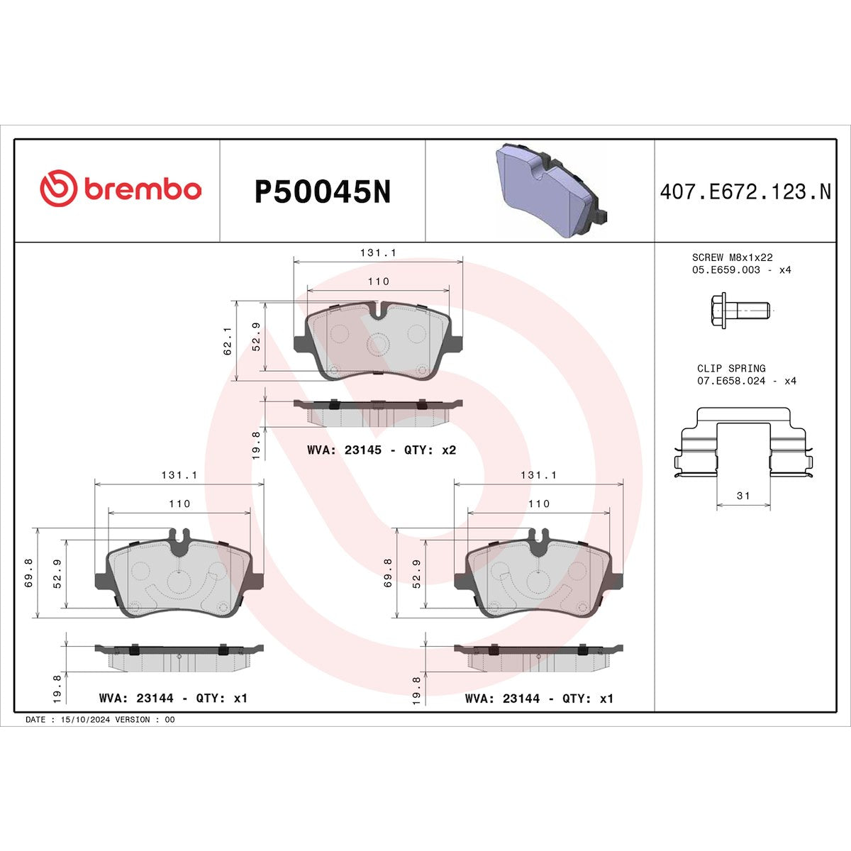 Brembo Brake Pads P50045N product image 3