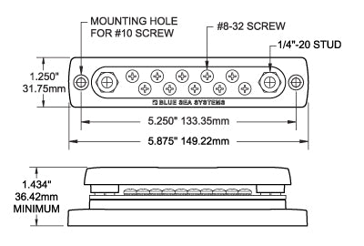 Blue Sea Busbar, 2 Stud Terminal/10 Screw Terminal, 300 V AC/48 V DC, 130 amp AC/150 amp DC - 2300-BSS