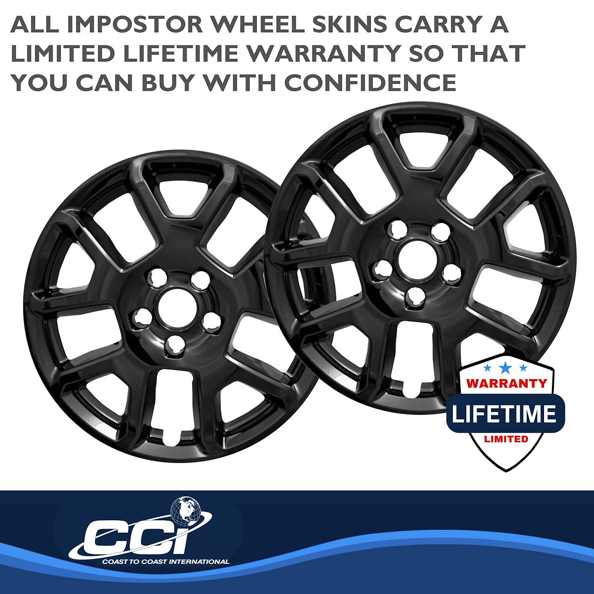 Coast2Coast Wheel Skin, 17 in, 5 V Spokes, Gloss Black, Set Of 4 - IWCIMP443BLK