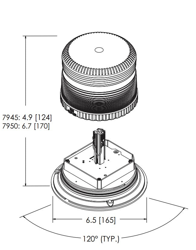 Ecco Electronic Warning Light, 6-1/2 in Diameter x 4.9 in Height, Amber LED, 11 Flash Patterns - 7945A-VM