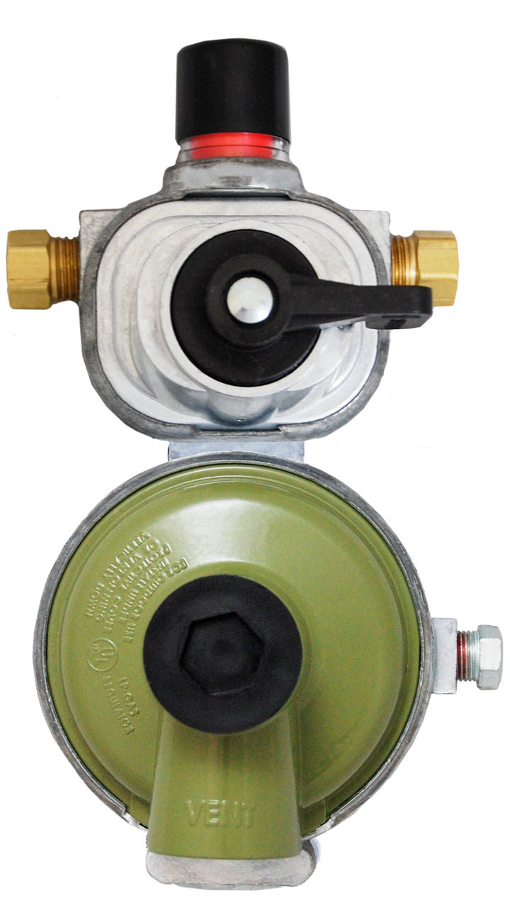 Marshall Excelsior Propane Regulator, 1/4 in Female Inverted Flare x 3/8 in FNPT, 350000 BTU I Stage/200000 BTU II 2 Stage - MEGR-253H