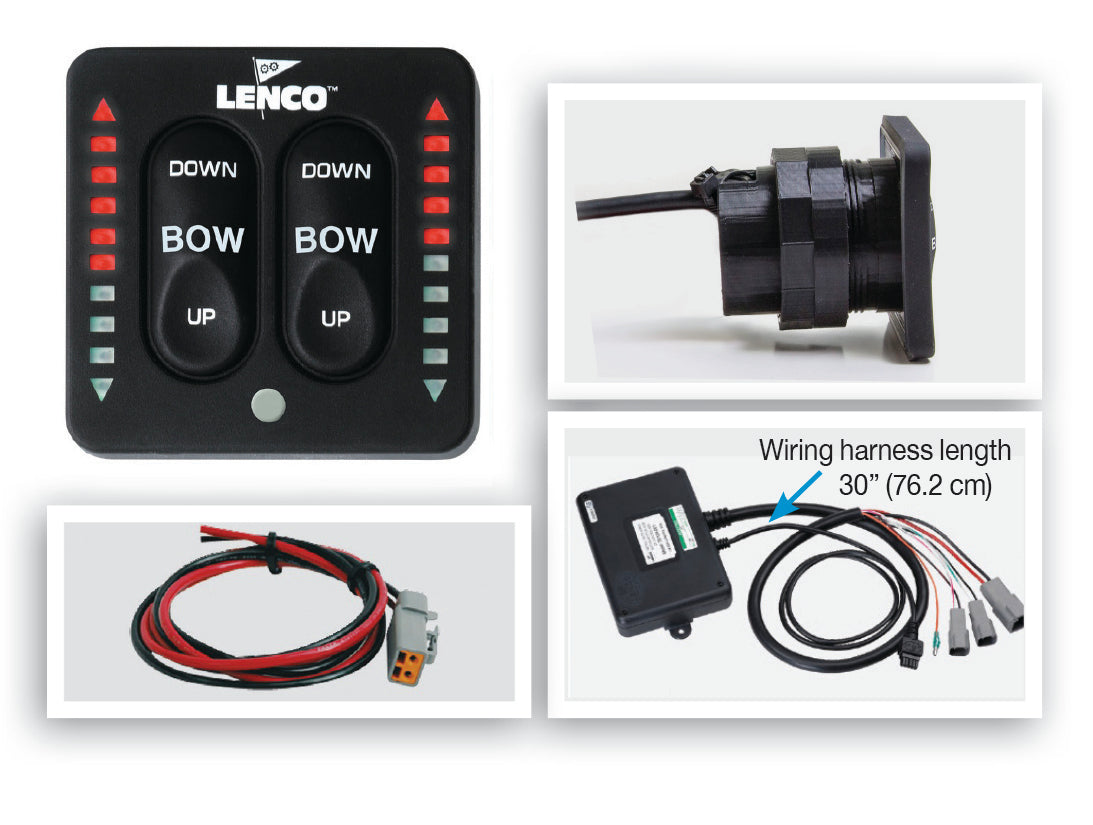 Lenco Boat Trim Tab Control, Low Profile LED Indicator Tactile Key Pad Switch, 2-3/4 in Width x 2-3/4 in Height, 2-1/16 in Cut-Out Hole - 15270-001