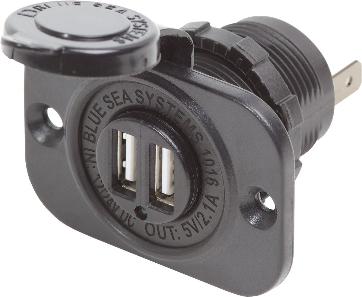 Blue Sea USB Outlet, 5 V DC/2.1 amp Output, 1.63 in Length, 12/24 V DC Input - 1016-BSS