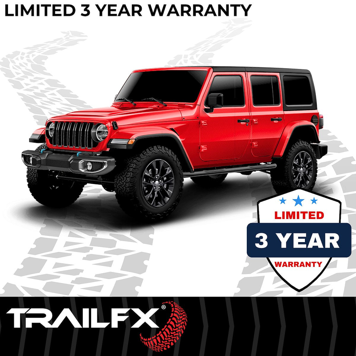 TrailFX Nerf Bar, 3 in Round Bent 90 degree, Black, Steel - A0055T