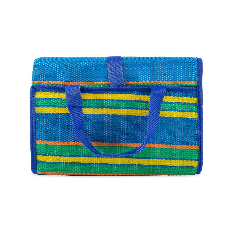 Camco Patio Mat, 6-1/2 ft Length x 5 ft Width, Blue/Green Stripe - 42805