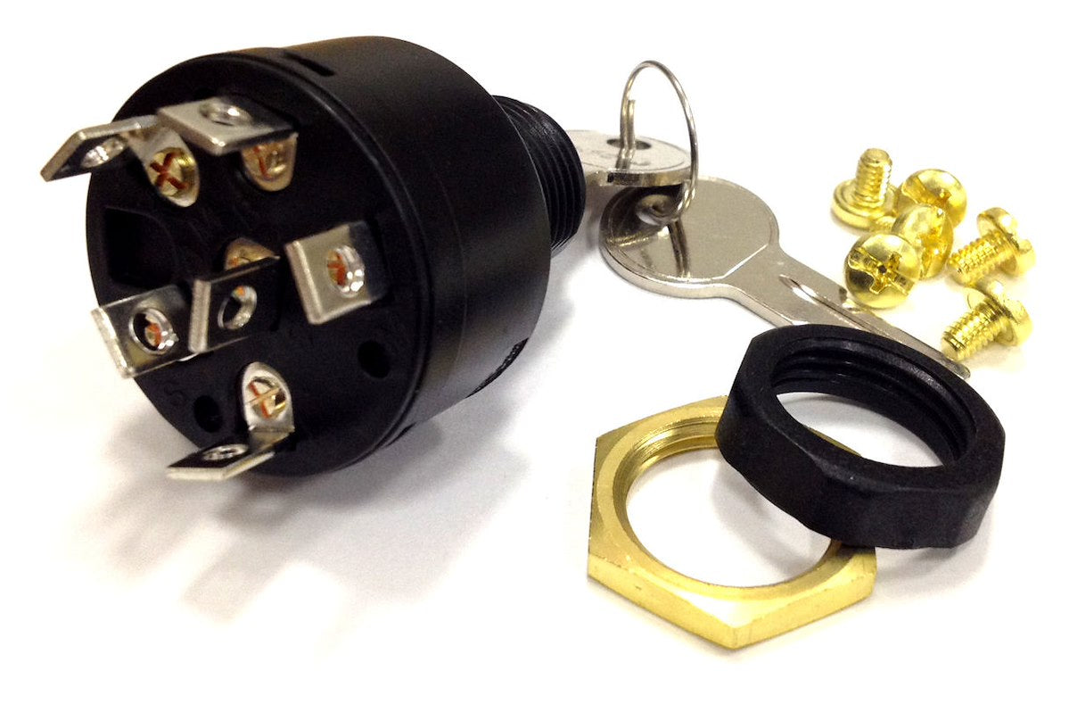 Sierra Marine Ignition Switch, Marine Series, With 6 Wire Connection, Back Up Nut: Brass - MP41000