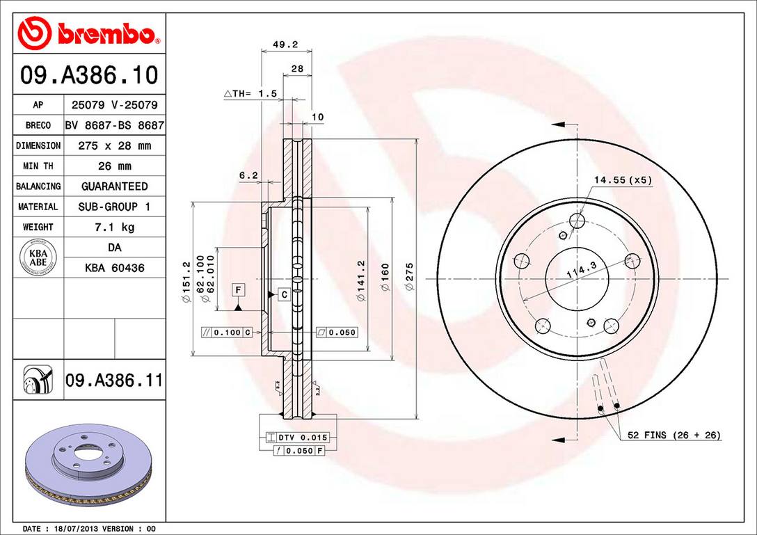 Brembo Brake Rotors 09A38611C02 product image 3
