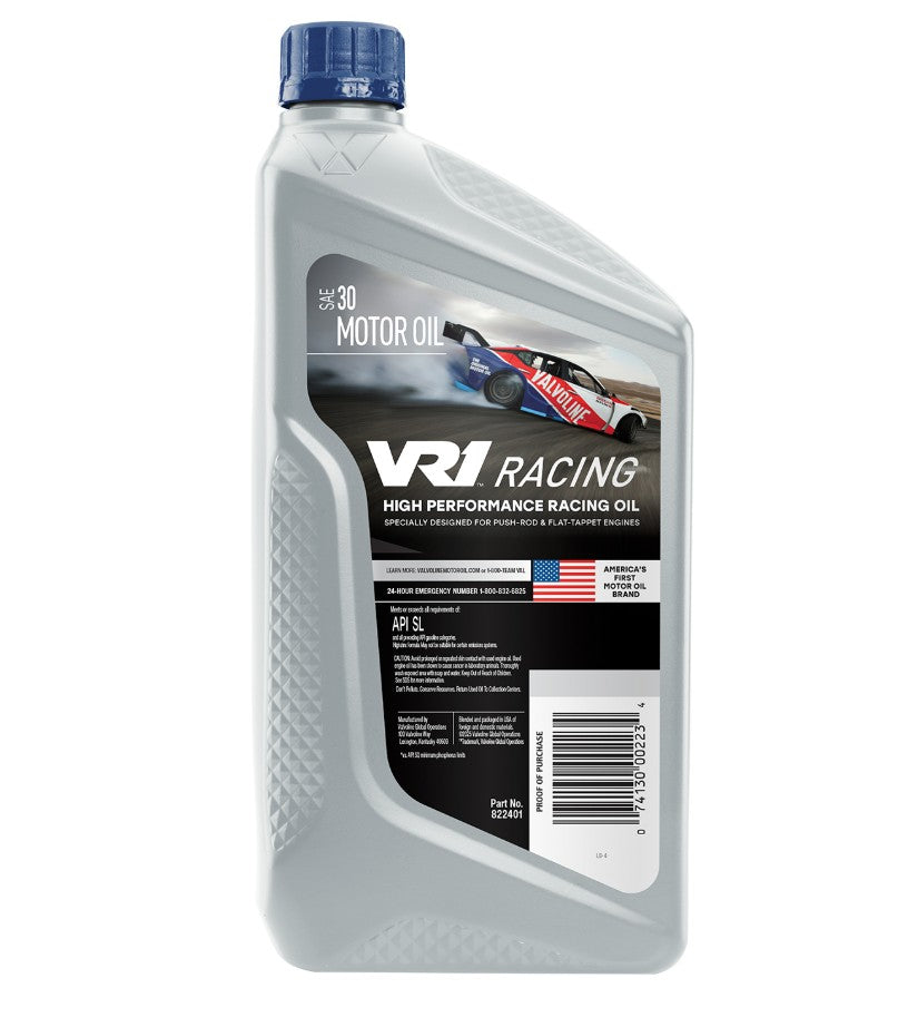Valvoline Oil, VR1 Racing Oil, SAE 30, 1 qt Bottle, Case Of 6 - 822401