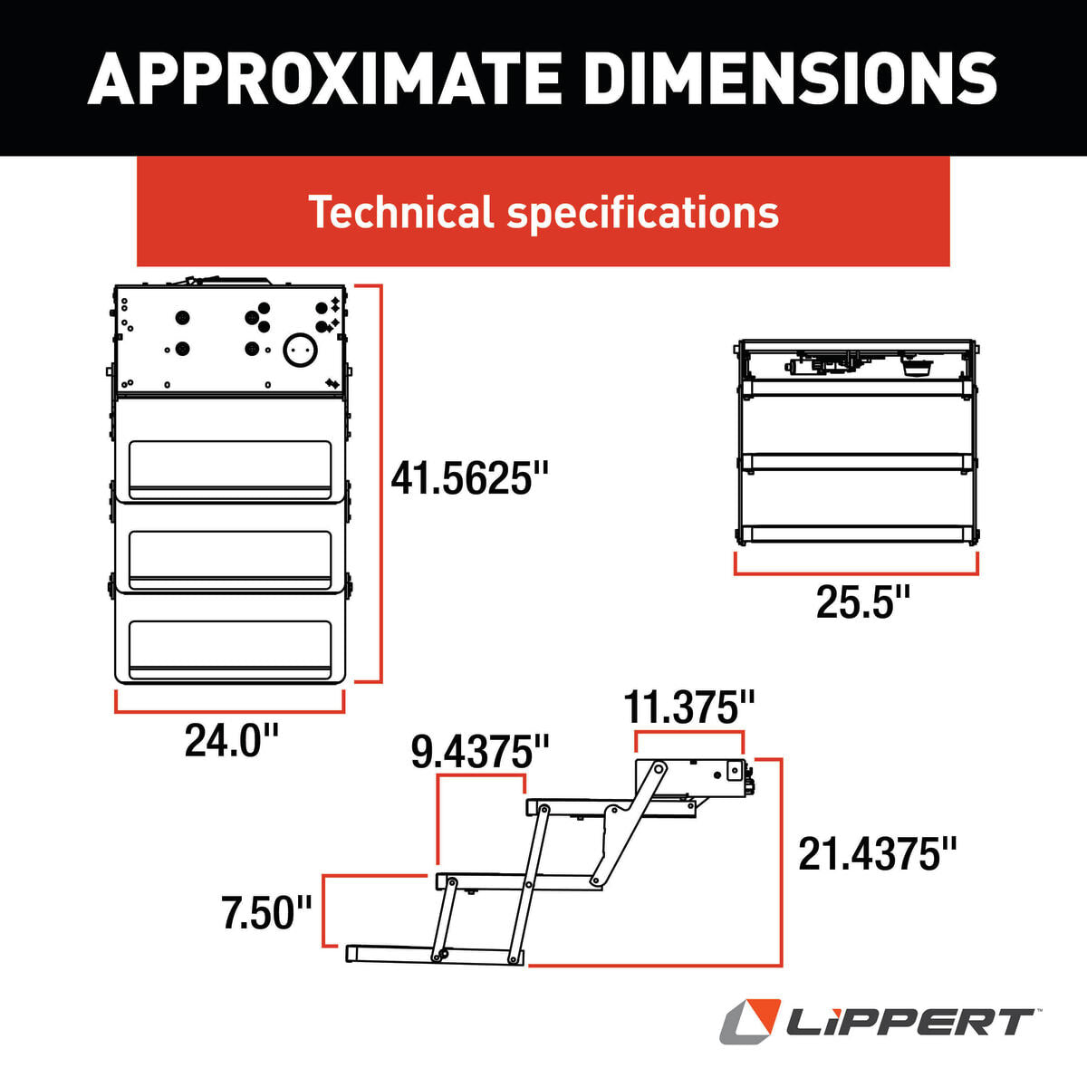 Lippert Entry Step, Series 25, 24 in Tread Width x 9 in Depth, With 8 in Rise - 365837