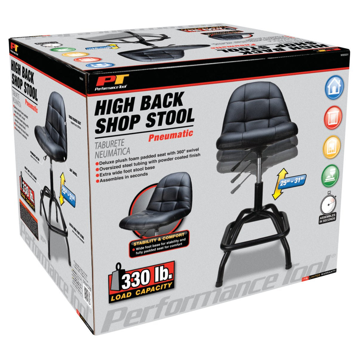 Performance Tool Stool, 360 degree Swivel, 330 lb Weight Capacity - W85031