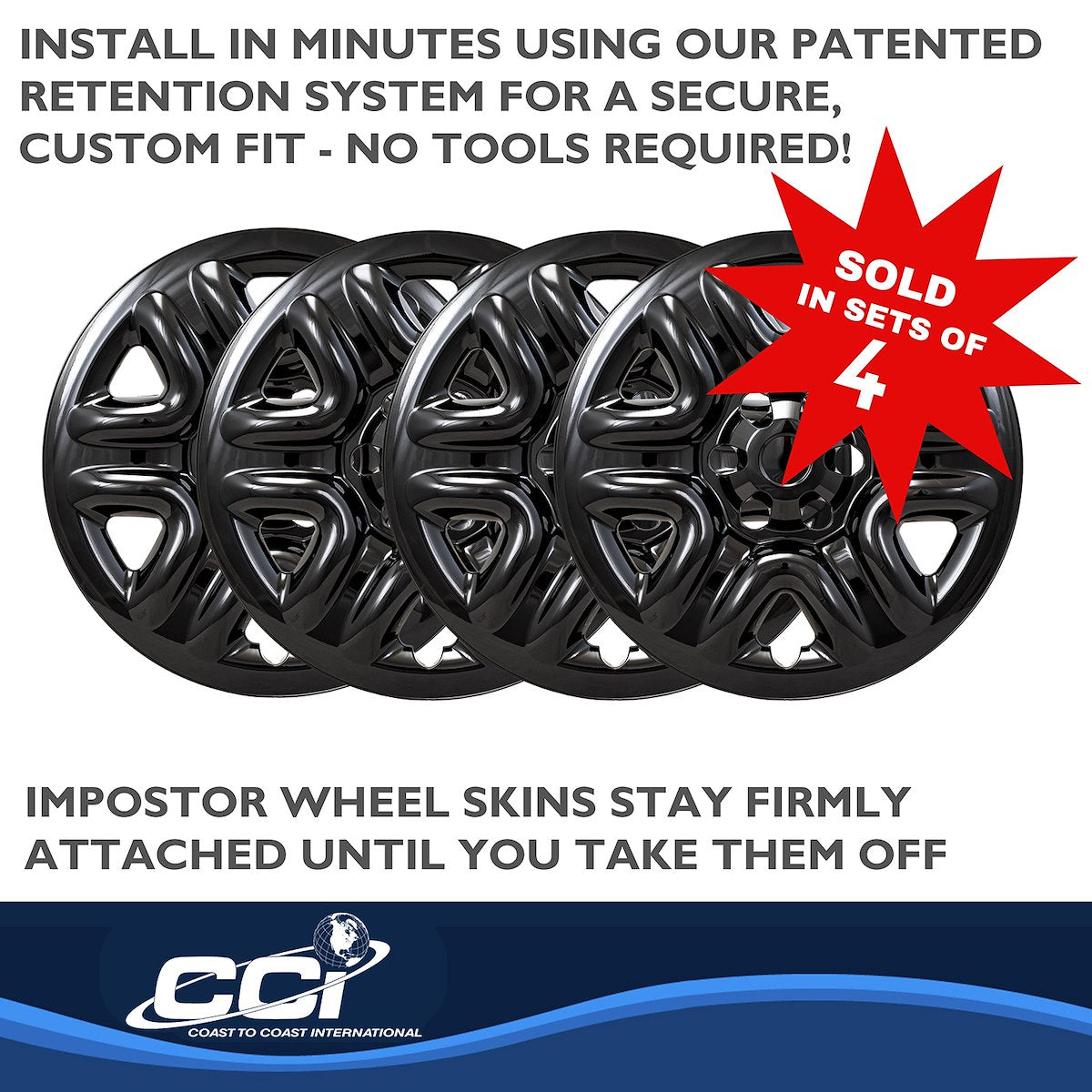 Coast2Coast Wheel Skin, 18 in, 6 Spokes, Gloss Black, Set Of 4 - IWCIMP103BLK