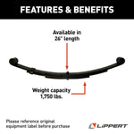 Lippert Trailer Axle Leaf Spring, 25.25 in Free Length, 26 in Loaded Length, 1.5 in Loaded Arch Height - 124903