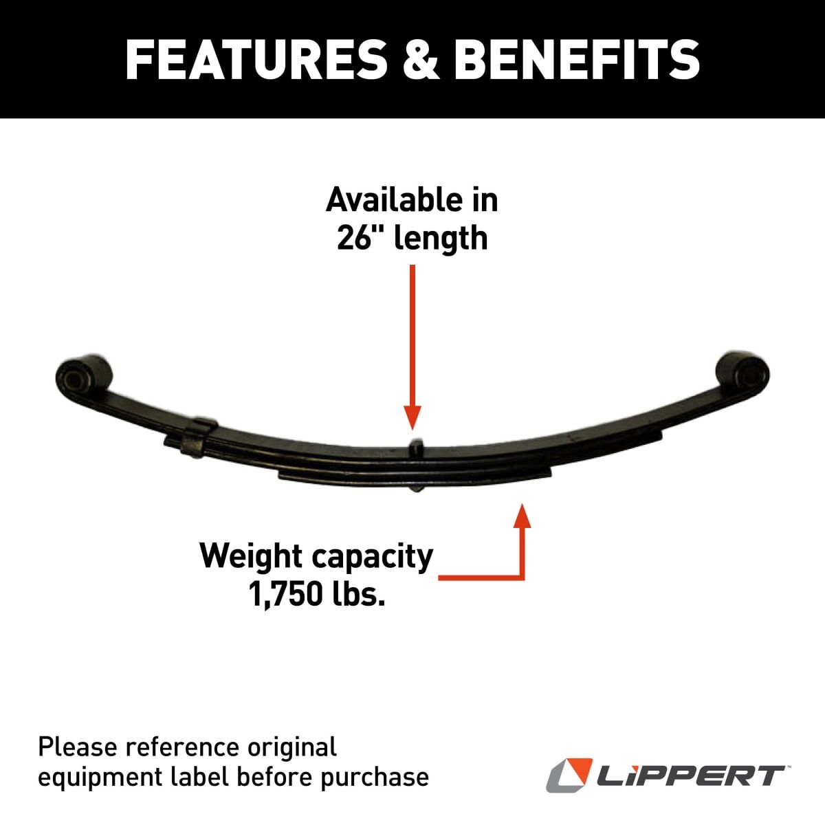 Lippert Trailer Axle Leaf Spring, 25.25 in Free Length, 26 in Loaded Length, 1.5 in Loaded Arch Height - 124903