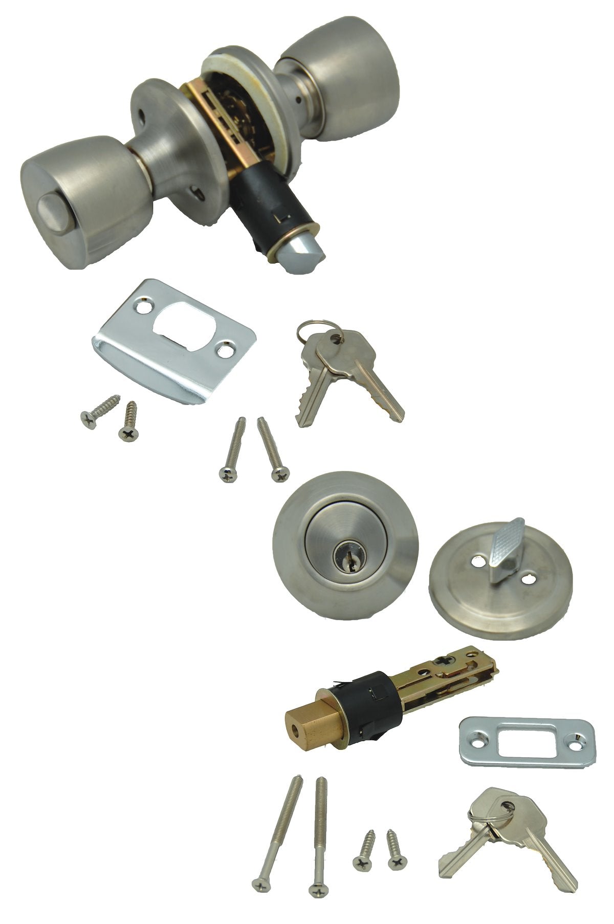AP Products Entry Door Handle, Used As 2-3/8 in Or 2-3/4 in Backset, Stainless Steel, With 2 Keys And Mounting Hardware - 013-234-SS