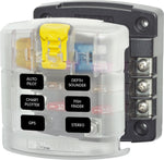 Blue Sea Fuse Block, 32 V DC, 100 amp Per Block/30 amp Per Circuit, 2.64 in Mounting Centers - 5028-BSS