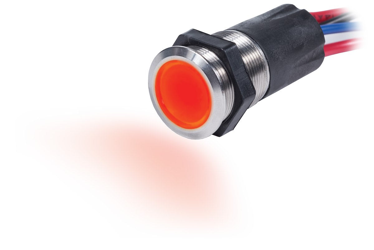 Blue Sea Push Button Switch, 15 amp, Backlite Blue When Off And Red When On, Stainless Steel - 4180-BSS