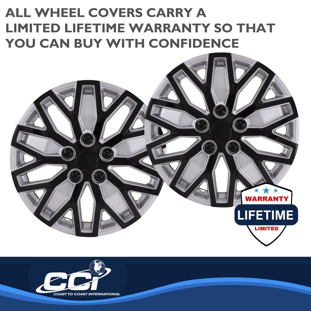 Coast2Coast Wheel Cover, 15 in, 10 U Spoke, Black/Silver, Set Of 4 - 105115SB