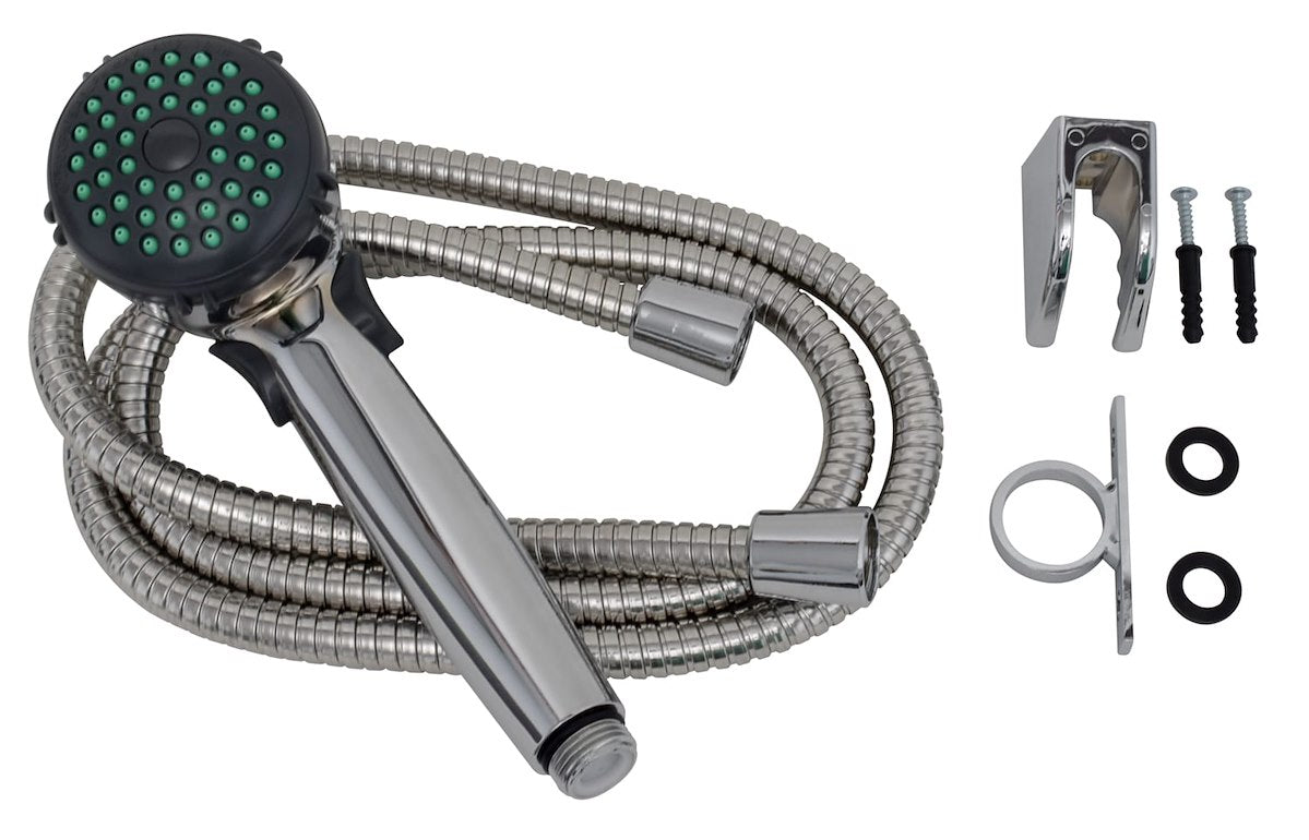 Phoenix Products Shower Head, Hand-Held With 60 in Double Hooked Stainless Steel Hose, Polished Chrome Plated - PF276045