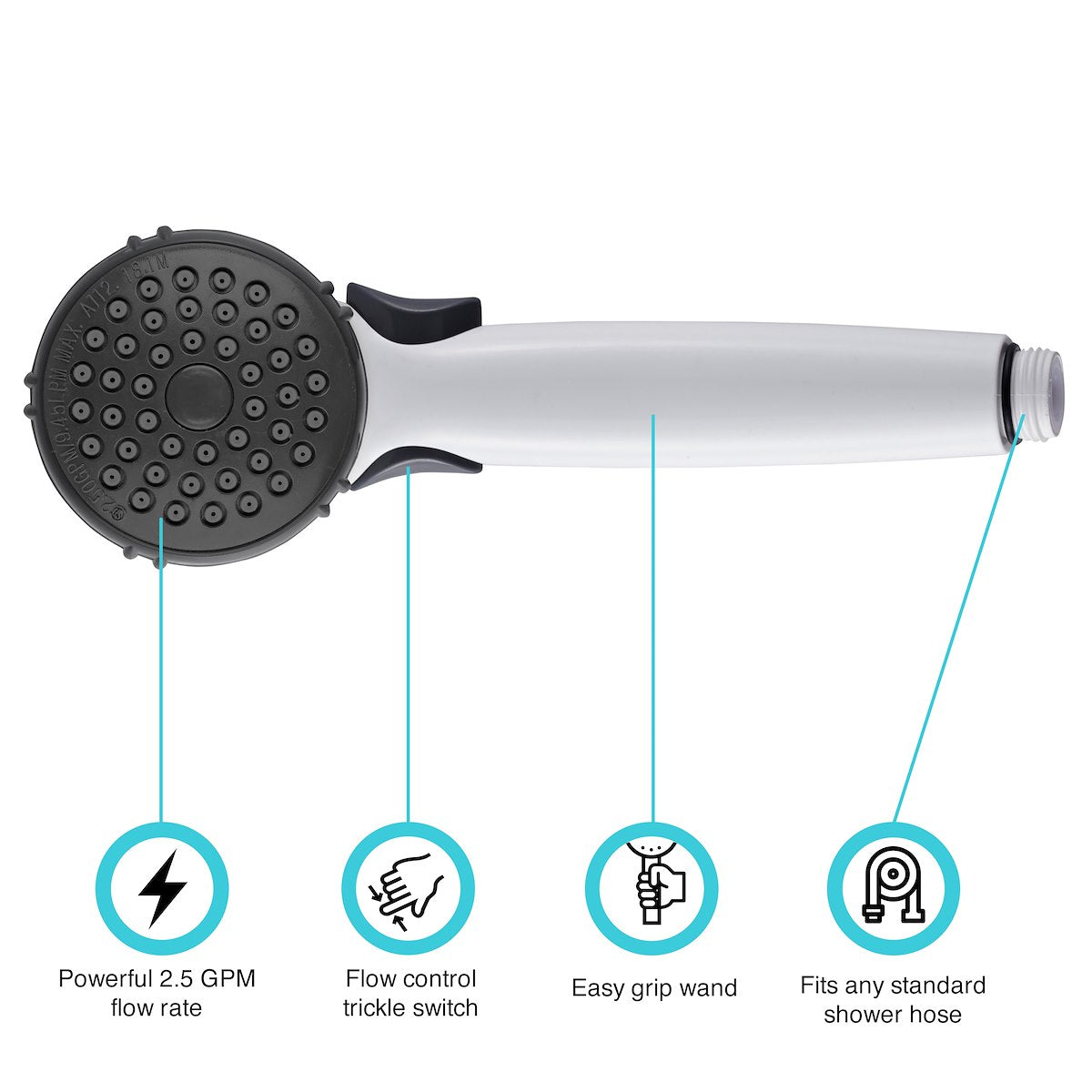 Dura Faucet Shower Head, White - DF-SA400-WT