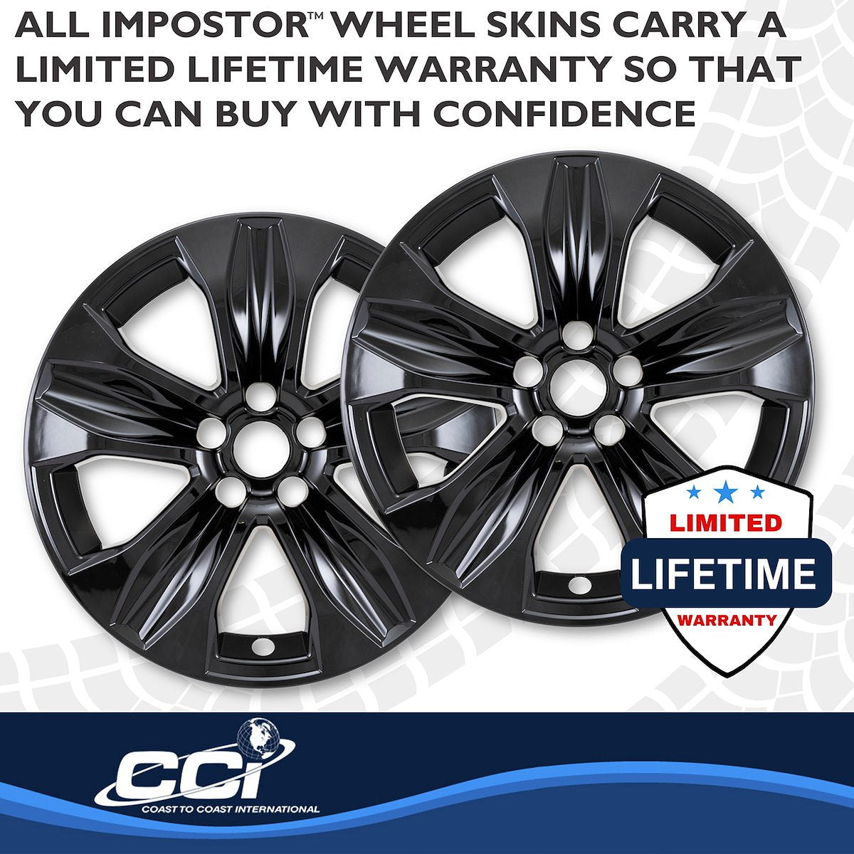 Coast2Coast Wheel Skin, 18 in, 5 V Spokes, Gloss Black, Set Of 4 - IMP525BLK