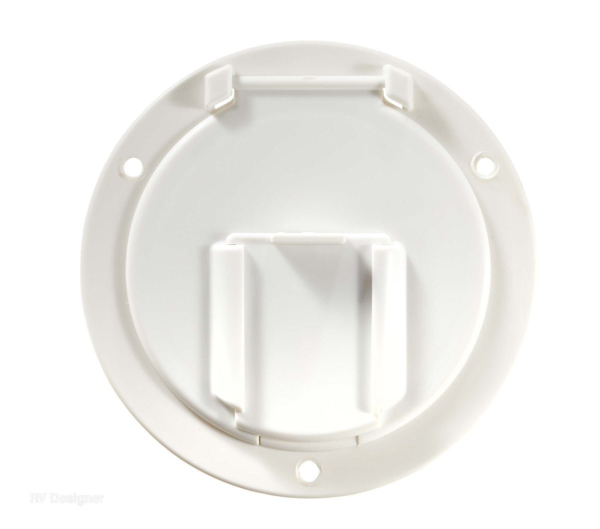 RV Designer Electrical Cord Hatch, For Use With Up To 50 amp Cords, 4.6 in x 2.6 in Overall Dimensions, 3.5 in Cut Out Dimension - B130