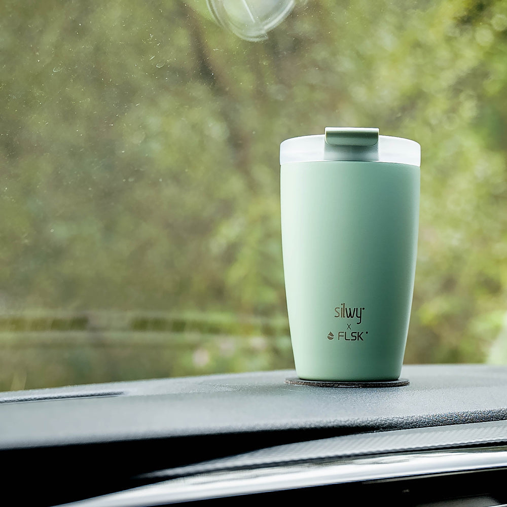 Silwy Magnetic Travel Mug, 12 oz Capacity, Stainless Steel, 3.3 in Diameter x 5.6 in Height - SYFL-TC-SA