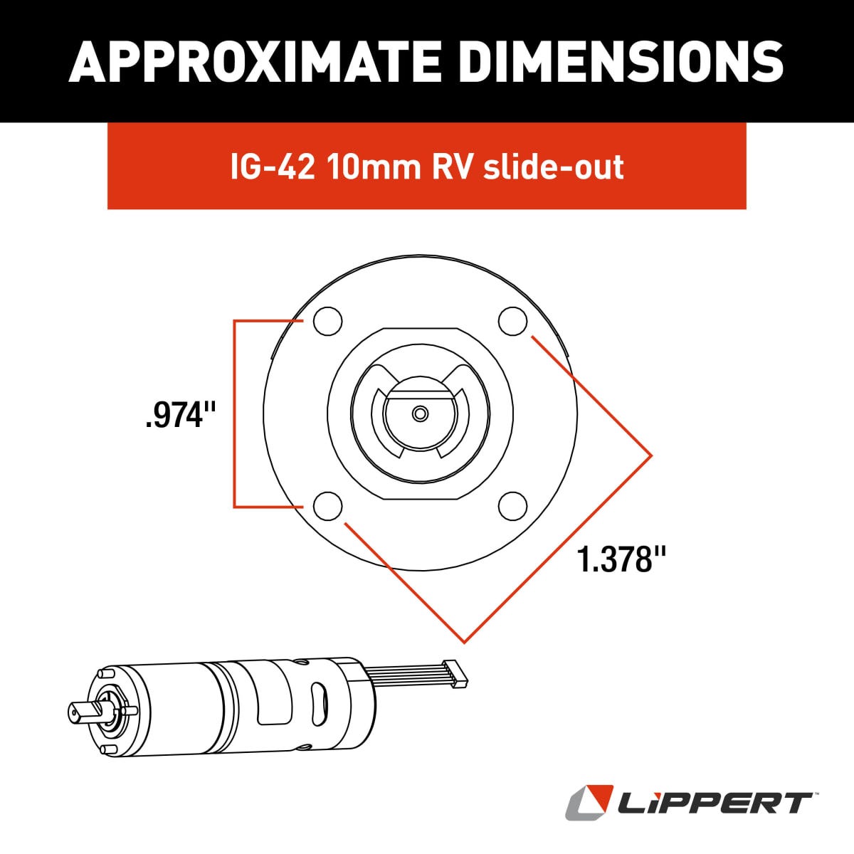 Lippert Slide Out Motor, 300:1 Torque, 12 V DC, 10 Millimeter - 236575