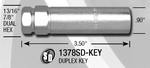Gorilla Lug Nut Socket, 0.90 in Lug Diameter For Duplex Lugs, 6 Spline, 13/16 in And 7/8 in Wrench Size - 1378SD-KEYB
