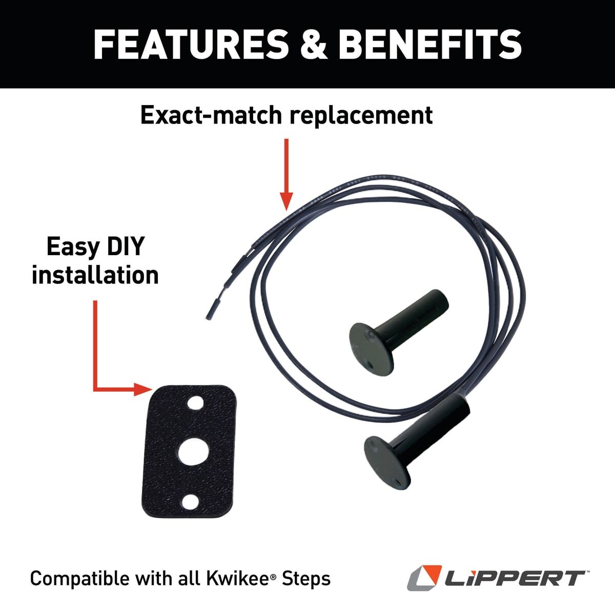 Lippert Entry Step Switch, Black, 3/8 in Round Core - 375385