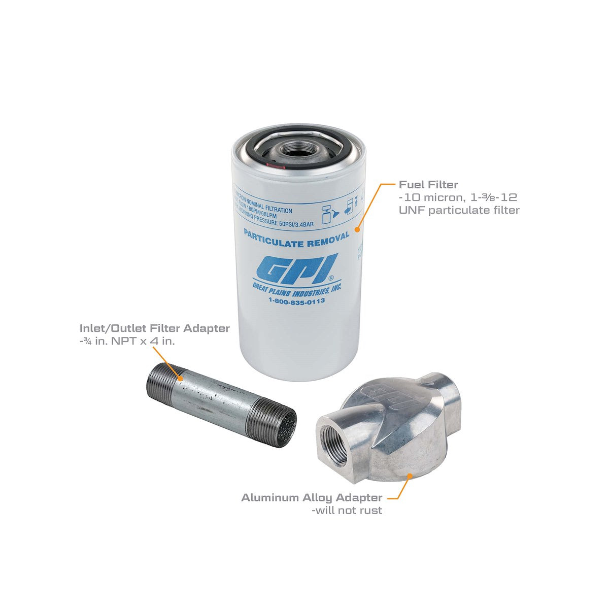 GPI Fuel Filter, 3/4 in Inlet/Outlet, 10 Micron, White - 129500-06