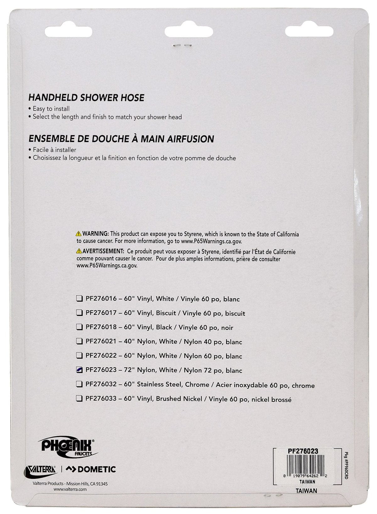 Phoenix Products Shower Head Hose, 72 in Length, White/Nylon - PF276023